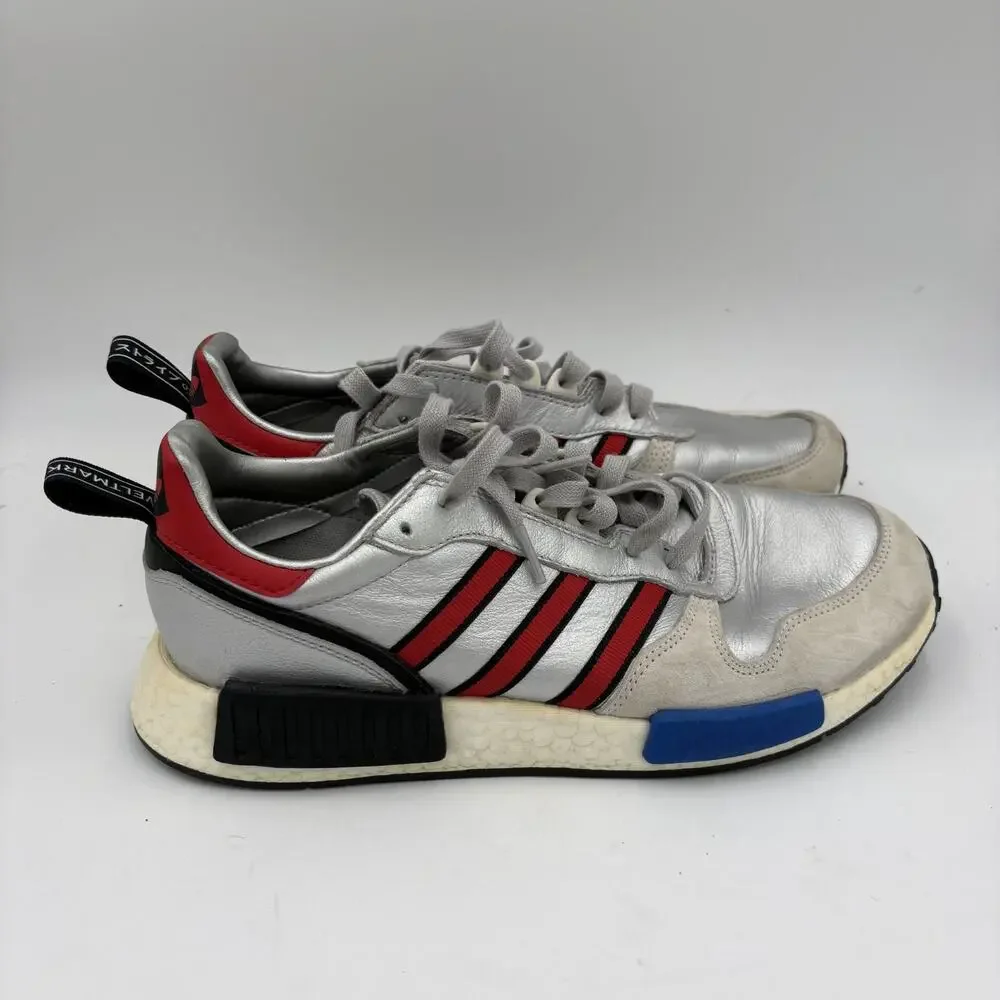Adidas Rising Star NMD R1 Men's Size 8.5 D Silver And Red Leather Sneakers